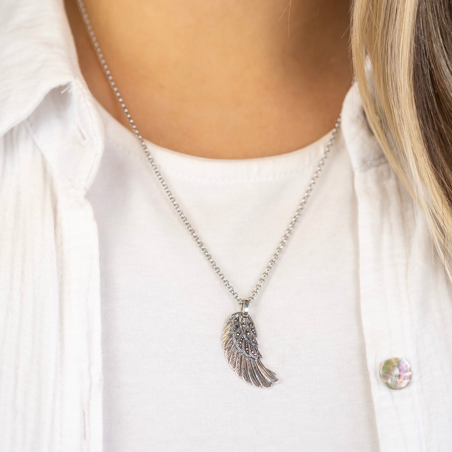 Anhänger 925er Silber Flügel mit Markasit