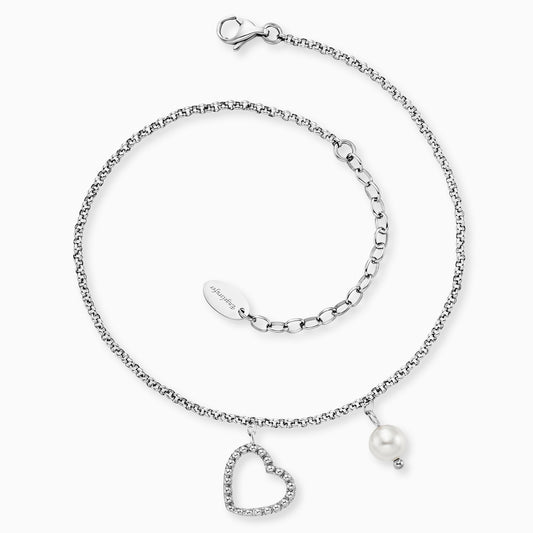 Fußkette Edelstahl Herz mit Perle