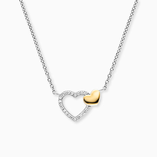 Halskette 925er Silber Herzen Bicolor mit Zirkonia