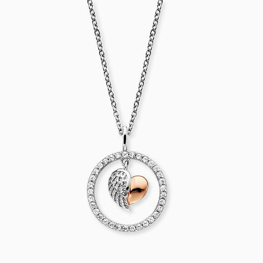 Halskette 925er Silber Herzflügel Bicolor mit Zirkonia