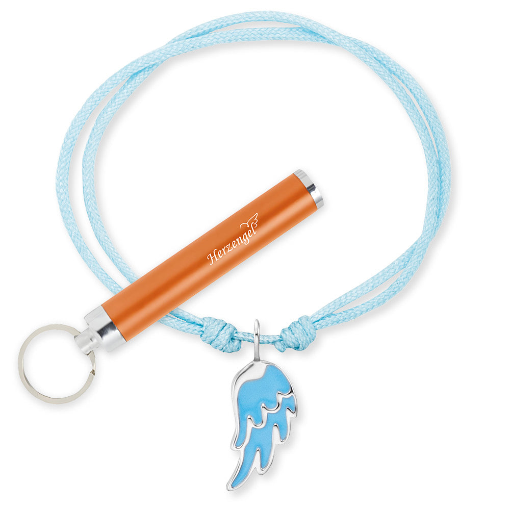 Engelsrufer Mädchen Kinderarmband hellblau Nylon mit blauem Flügel Anhänger