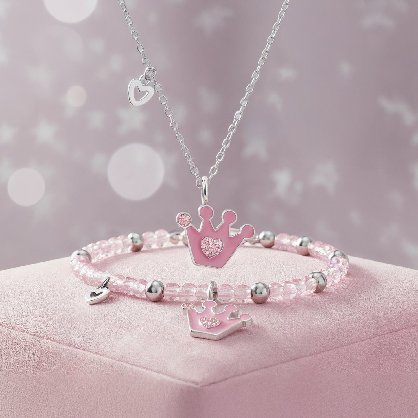 Kinder Halskette Edelstahl Glitzerkrone mit Emaille