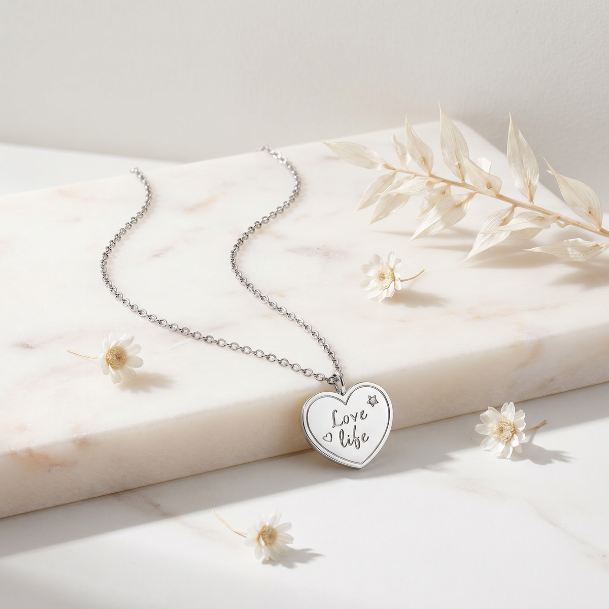 Halskette Edelstahl Silber mit Grußkarte Love