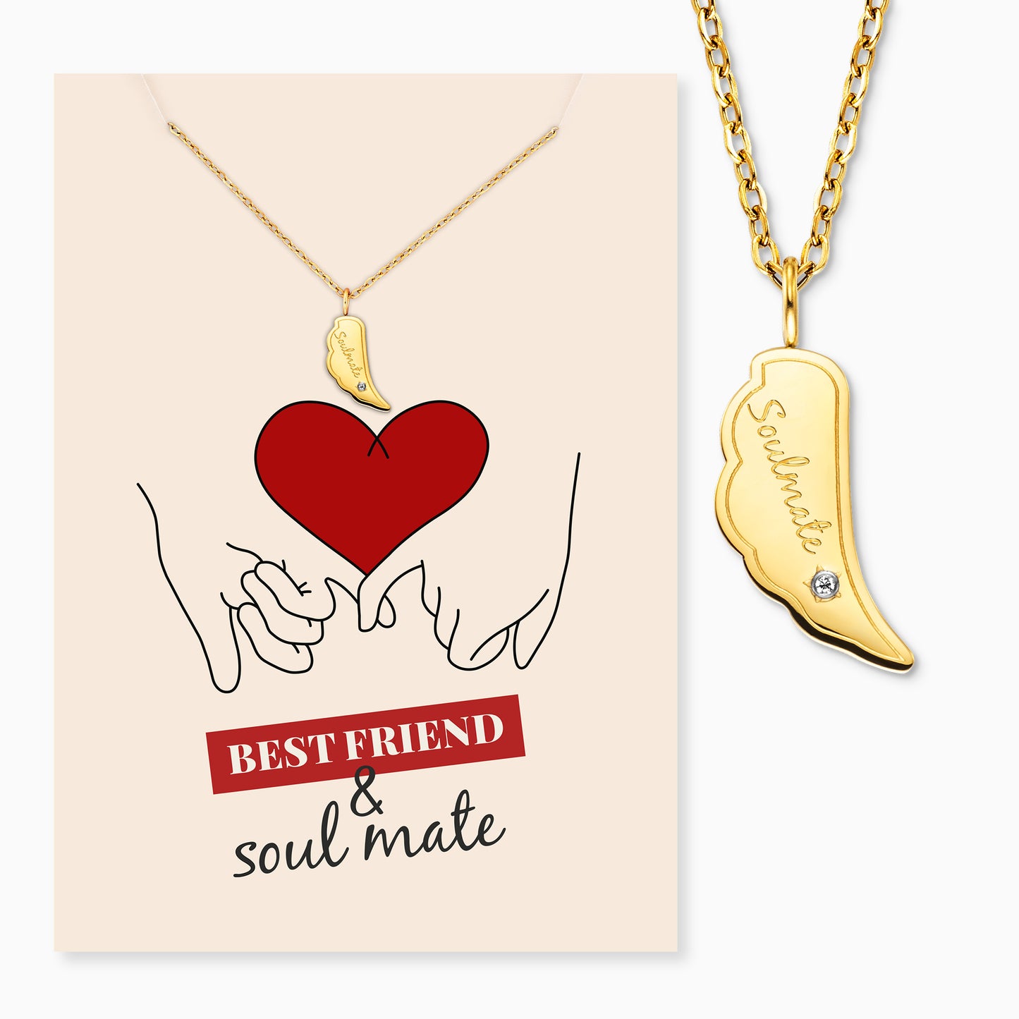 Grußkarte Soulmate mit Halskette Edelstahl Gold