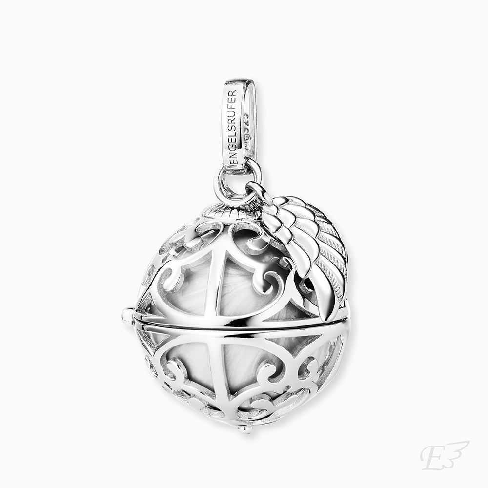Anhänger 925er Silber Engelsrufer Flügel mit Klangkugel Perlmutt Weiß