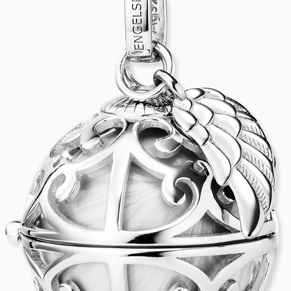 Anhänger 925er Silber Engelsrufer Flügel mit Klangkugel Perlmutt Weiß