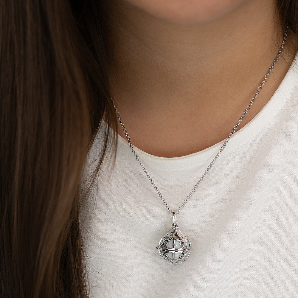 Anhänger 925er Silber Engelsrufer Flügel mit Klangkugel Perlmutt Weiß