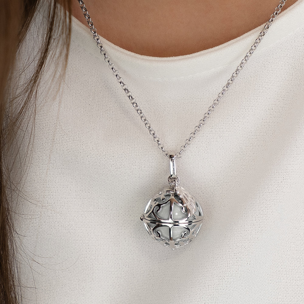 Anhänger 925er Silber Engelsrufer Flügel mit Klangkugel Perlmutt Weiß