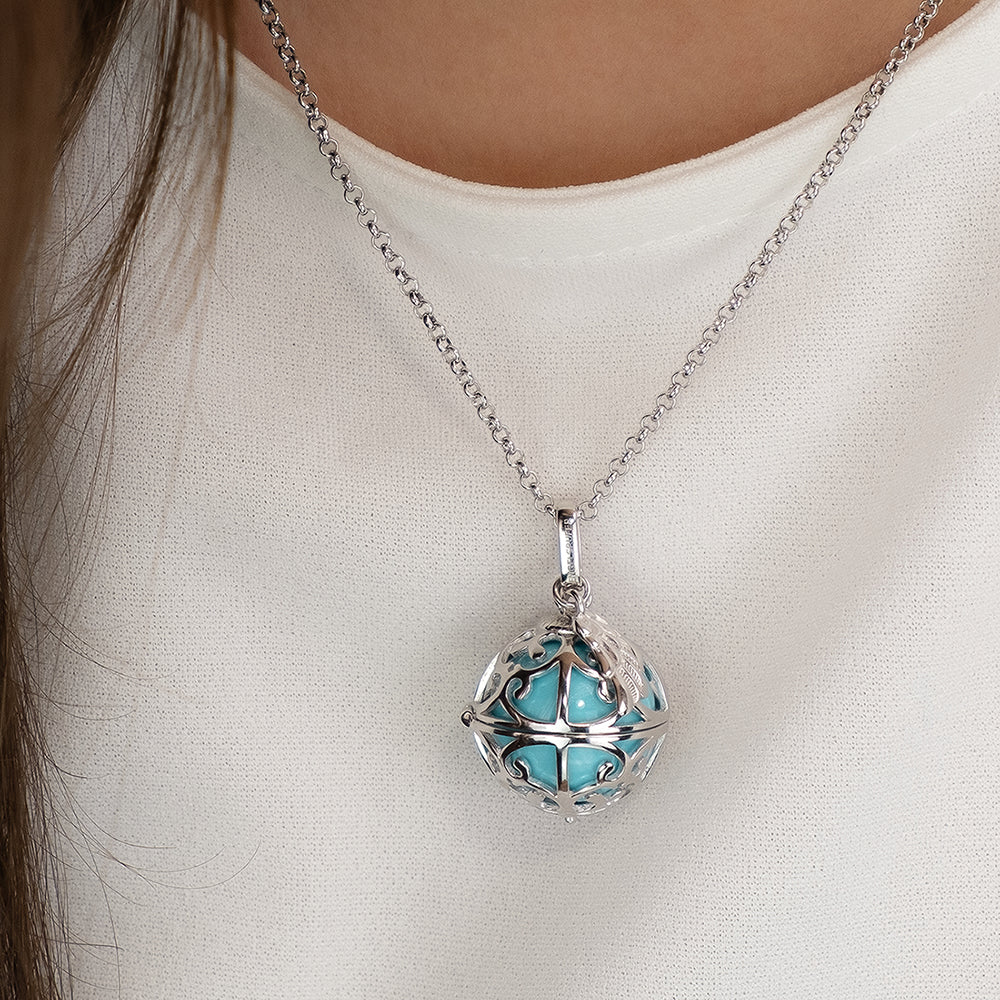 Anhänger 925er Silber Engelsrufer Flügel mit Klangkugel Perlmutt Türkis