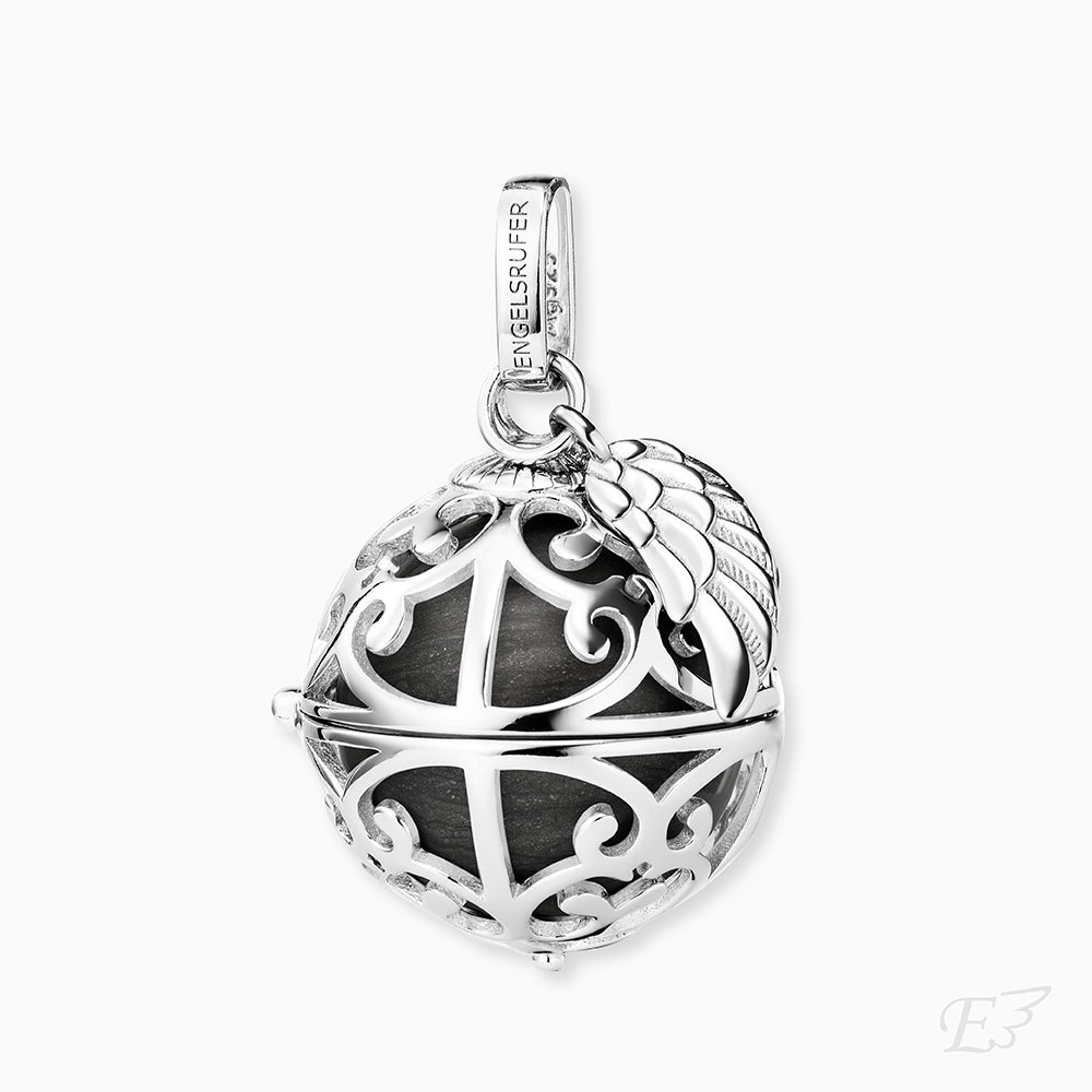 Anhänger 925er Silber Engelsrufer Flügel mit Klangkugel Perlmutt Grau