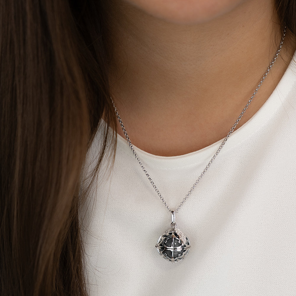 Anhänger 925er Silber Engelsrufer Flügel mit Klangkugel Perlmutt Grau