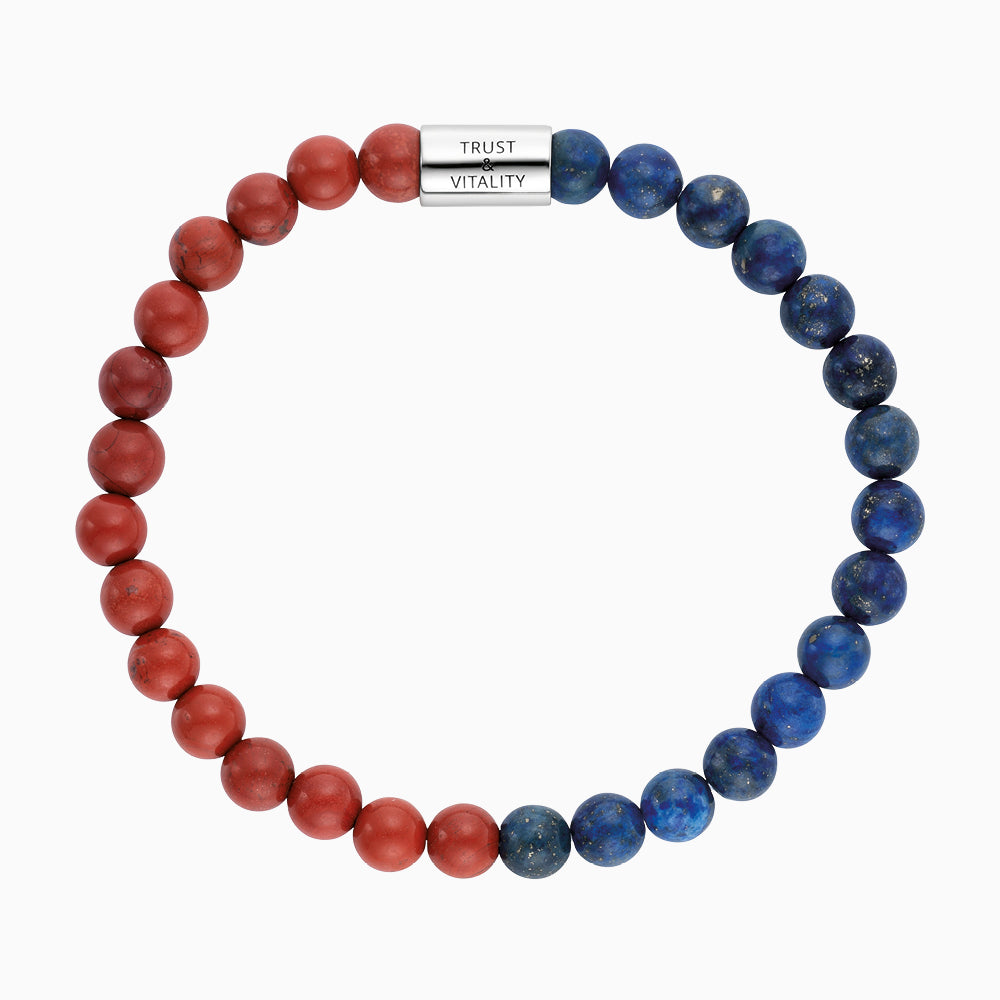 Armband 925er Silber mit Kraftsteinen Roter Jaspis Lapislazuli