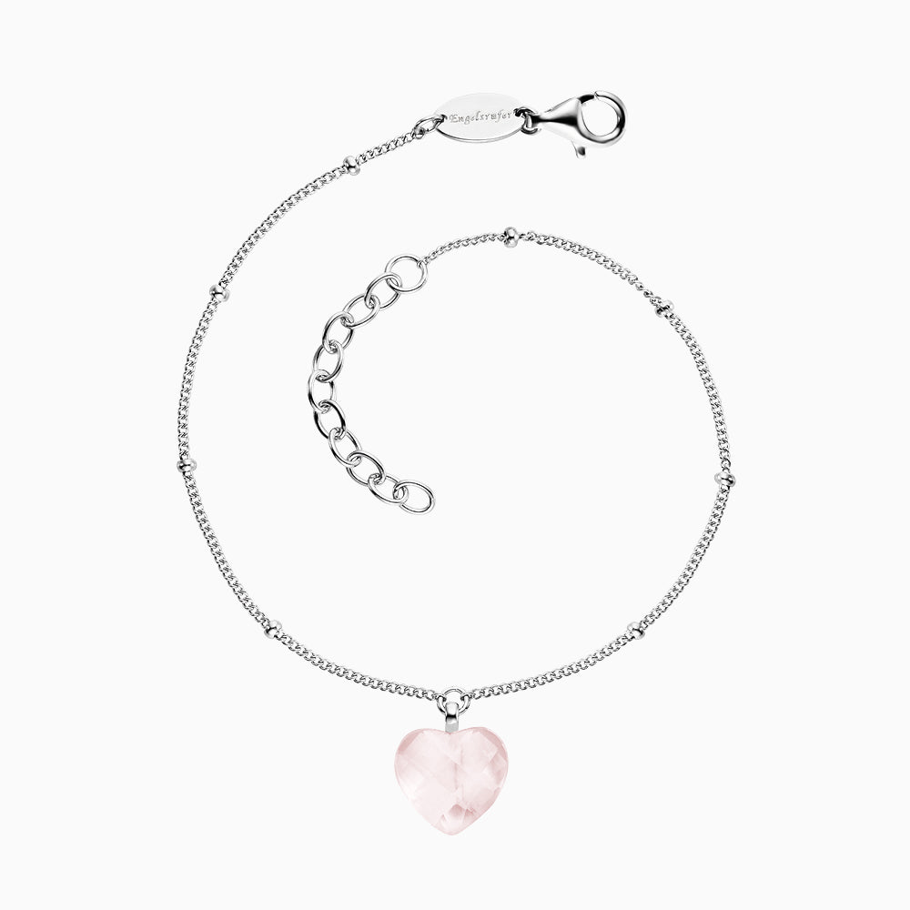 Armband 925er Silber Herz mit Kraftstein Rosenquarz