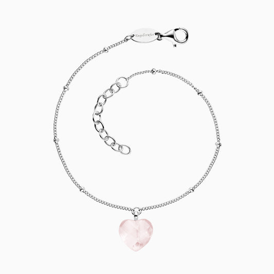 Armband 925er Silber Herz mit Kraftstein Rosenquarz