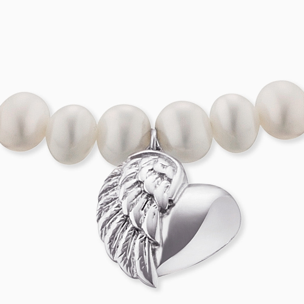 Armband 925er Silber Herzflügel mit Süßwasserperlen