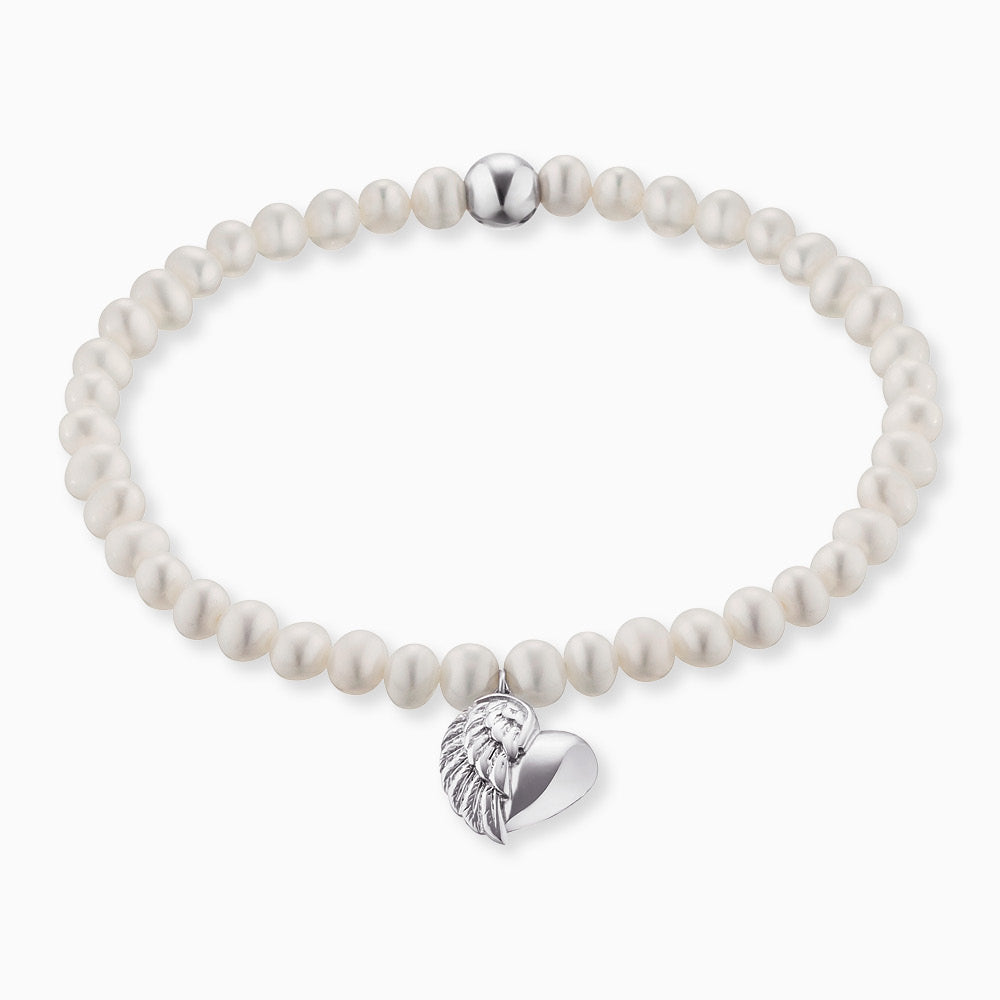 Armband 925er Silber Herzflügel mit Süßwasserperlen