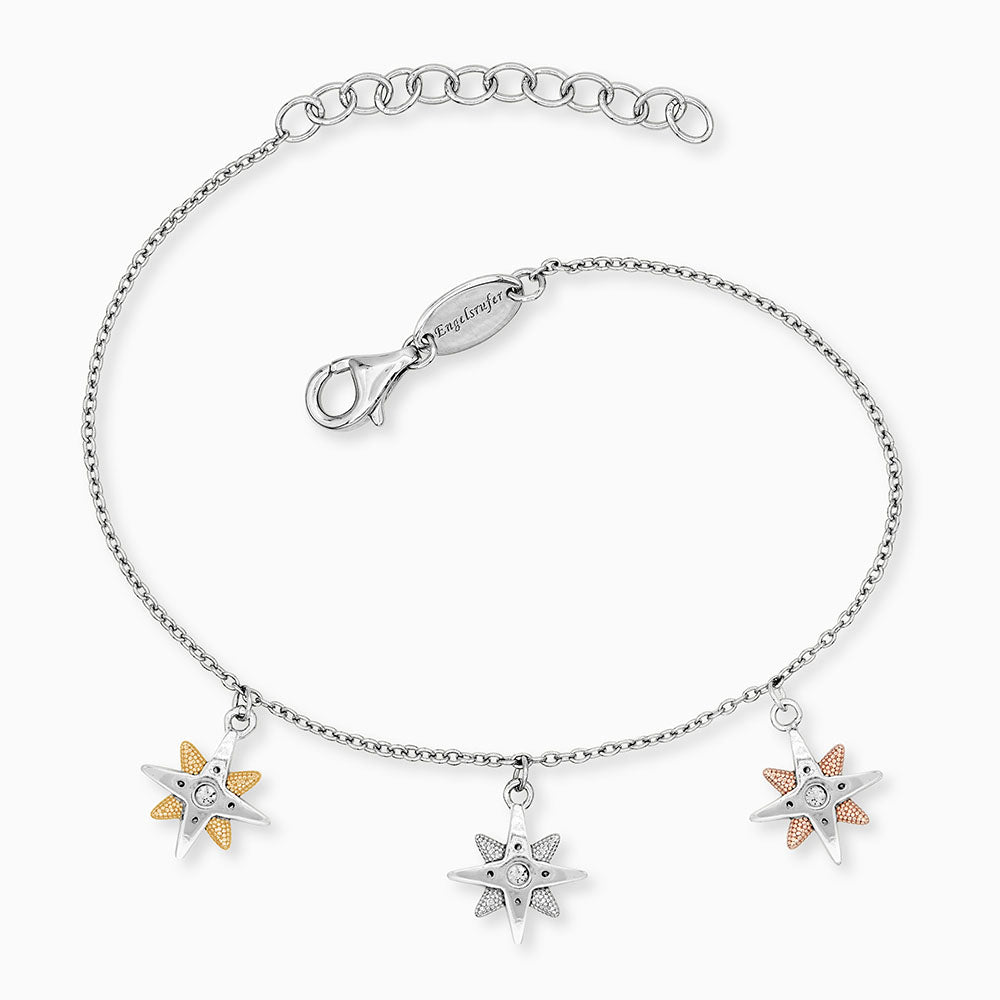Armband 925er Silber Stern Tricolor mit Zirkonia