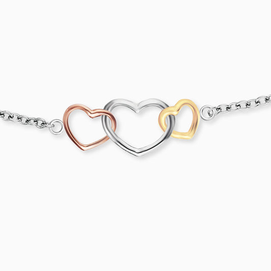 Armband 925er Silber Herz Tricolor