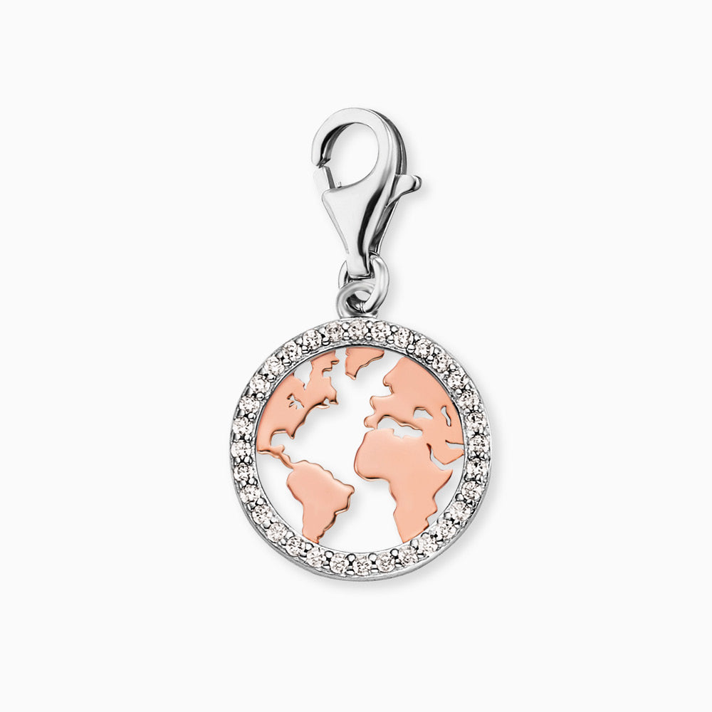 Charm 925er Silber Welt Bicolor mit Zirkonia