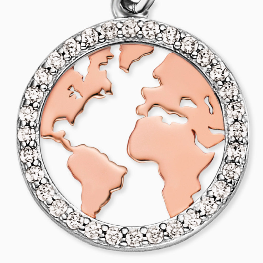 Charm 925er Silber Welt Bicolor mit Zirkonia