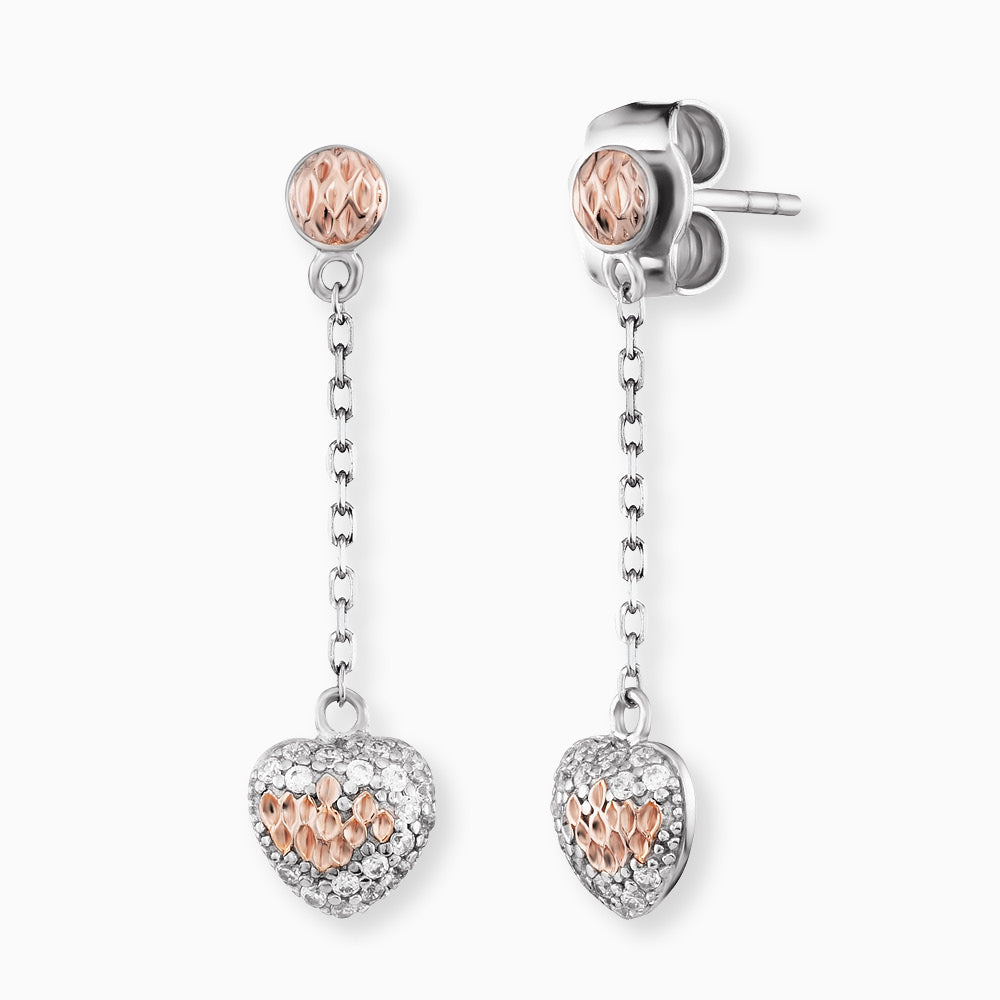 Ohrhänger 925er Silber Herz Bicolor Roségold mit Zirkonia