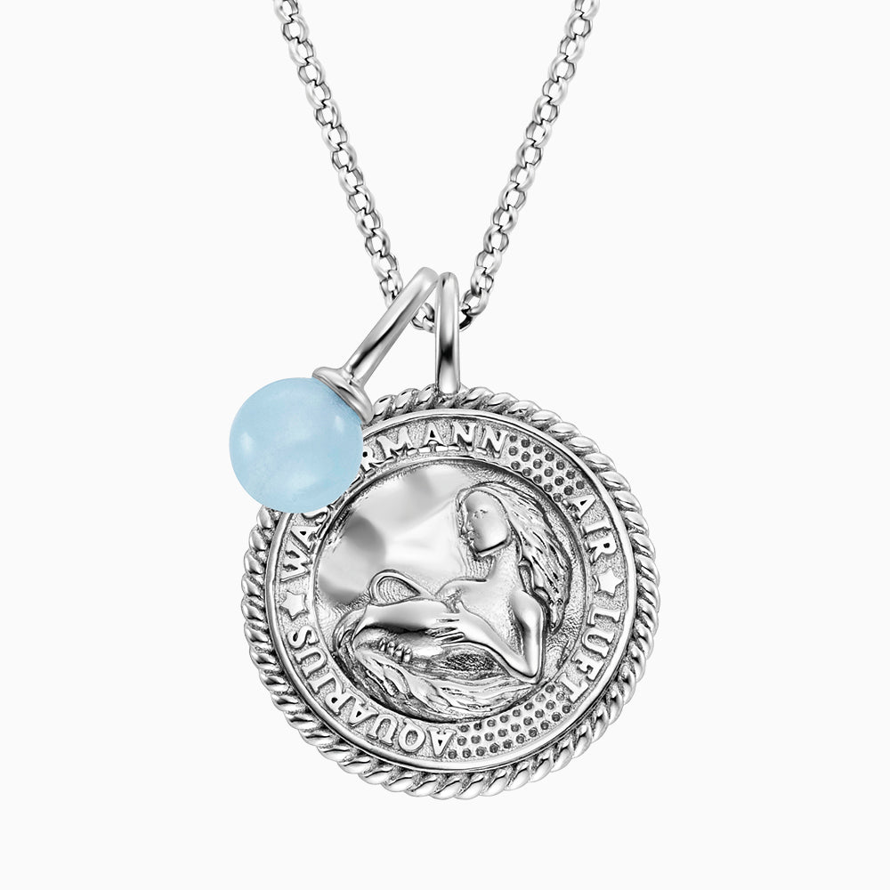 Halskette 925er Silber Wassermann mit Kraftstein Blauer Achat und Zirkonia