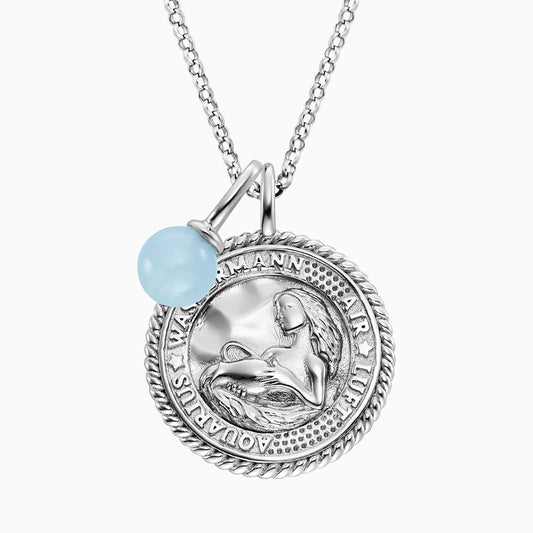 Halskette 925er Silber Wassermann mit Kraftstein Blauer Achat und Zirkonia