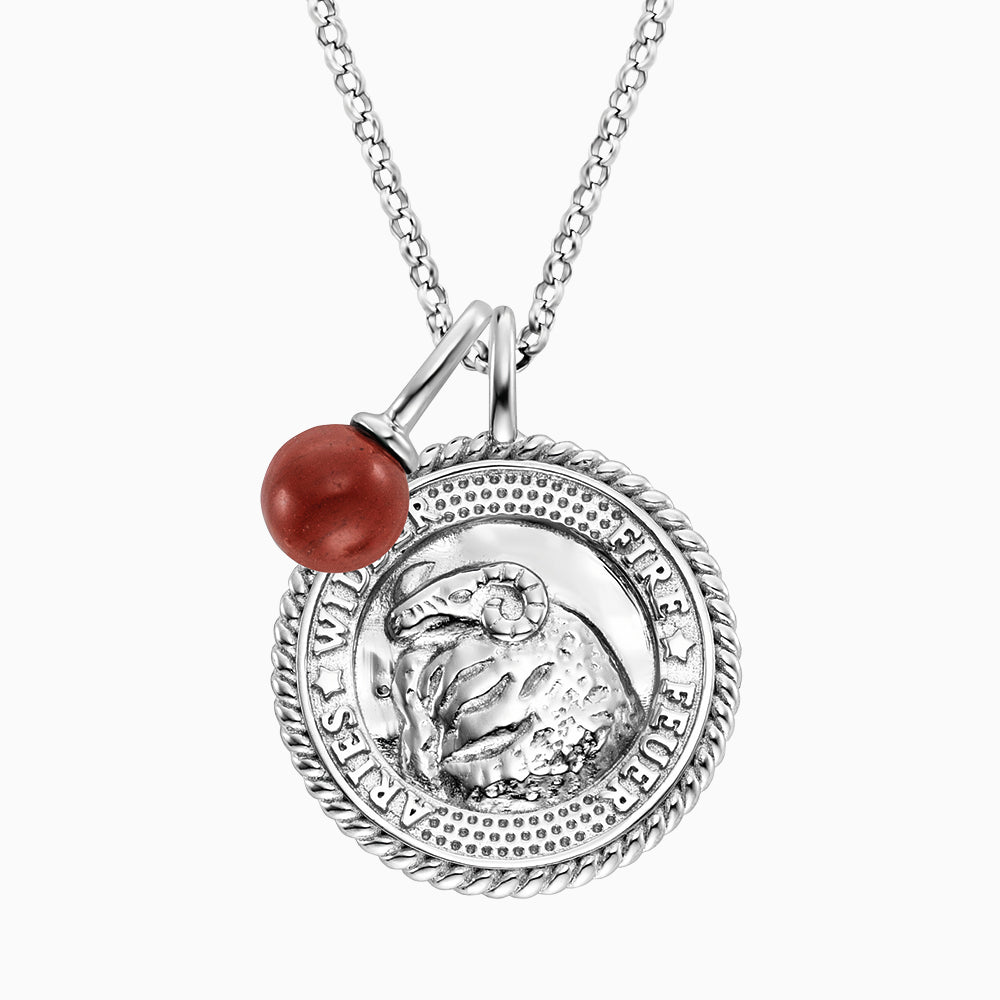 Halskette 925er Silber Widder mit Kraftstein Roter Jaspis und Zirkonia