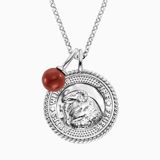 Halskette 925er Silber Widder mit Kraftstein Roter Jaspis und Zirkonia