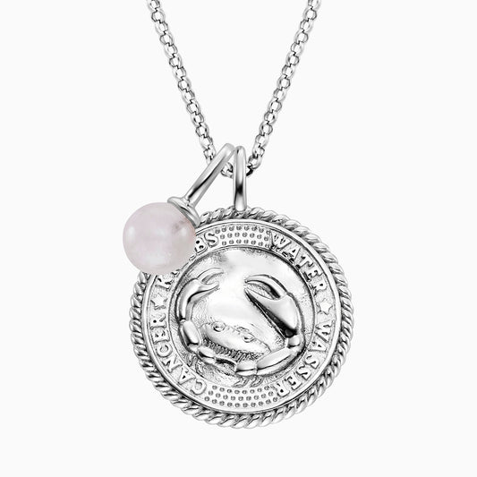 Halskette 925er Silber Krebs mit Kraftstein Rosenquarz und Zirkonia