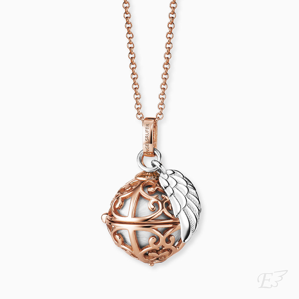 Halskette 925er Silber Engelsrufer Roségold mit Klangkugel Weiß Größe XS