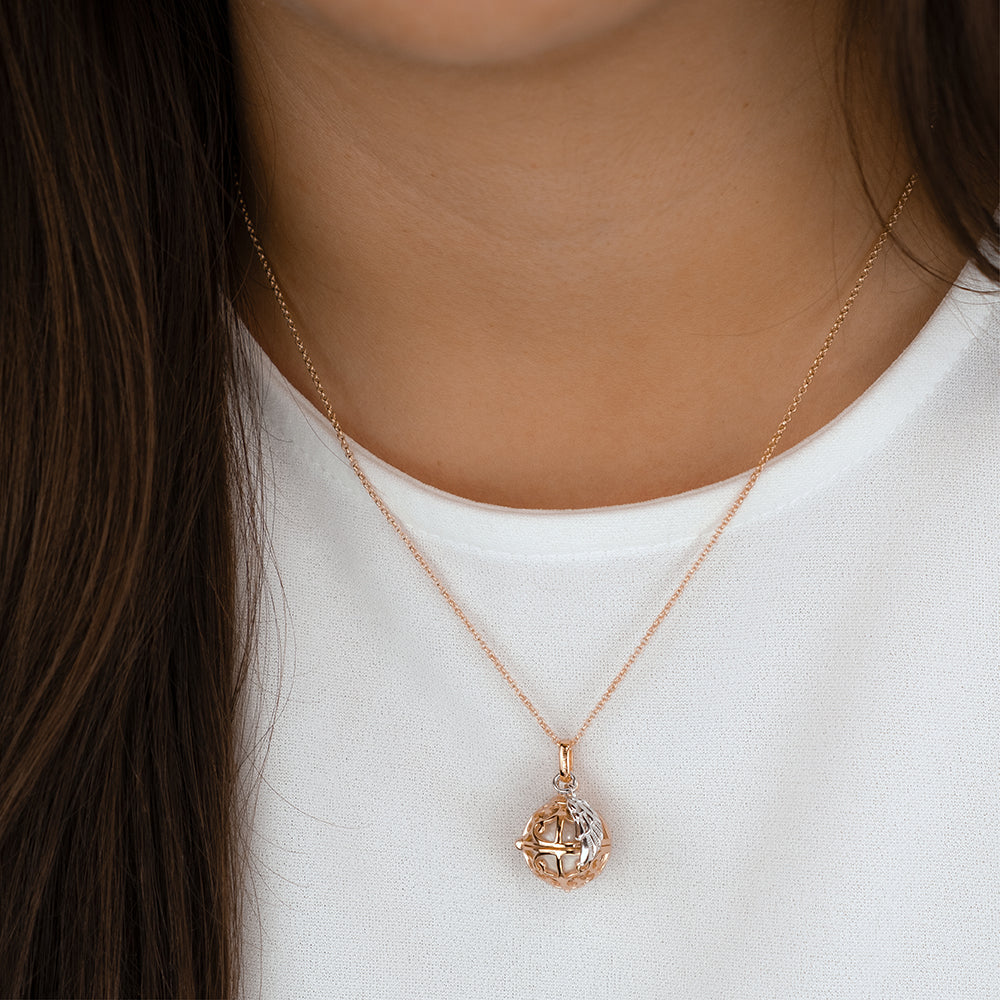 Halskette 925er Silber Engelsrufer Roségold mit Klangkugel Weiß Größe XS