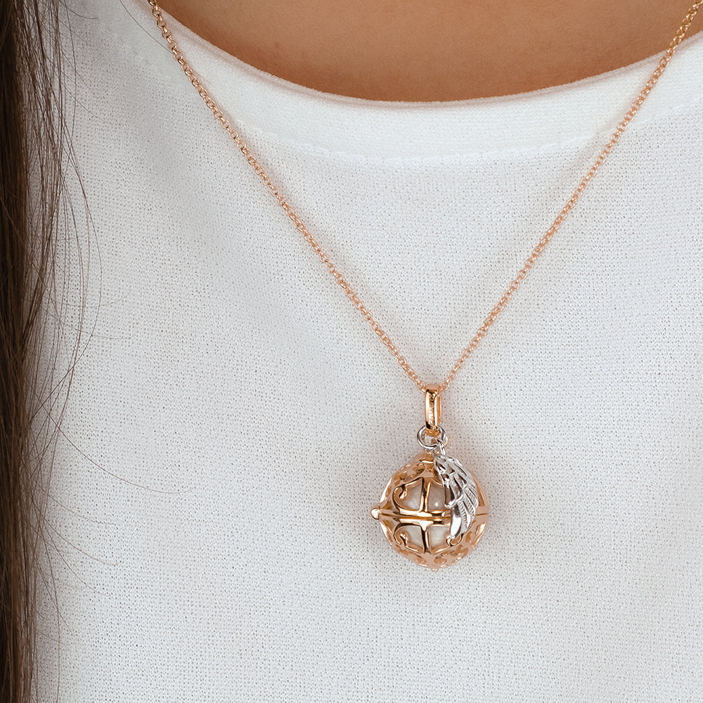 Halskette 925er Silber Engelsrufer Roségold mit Klangkugel Weiß Größe XS
