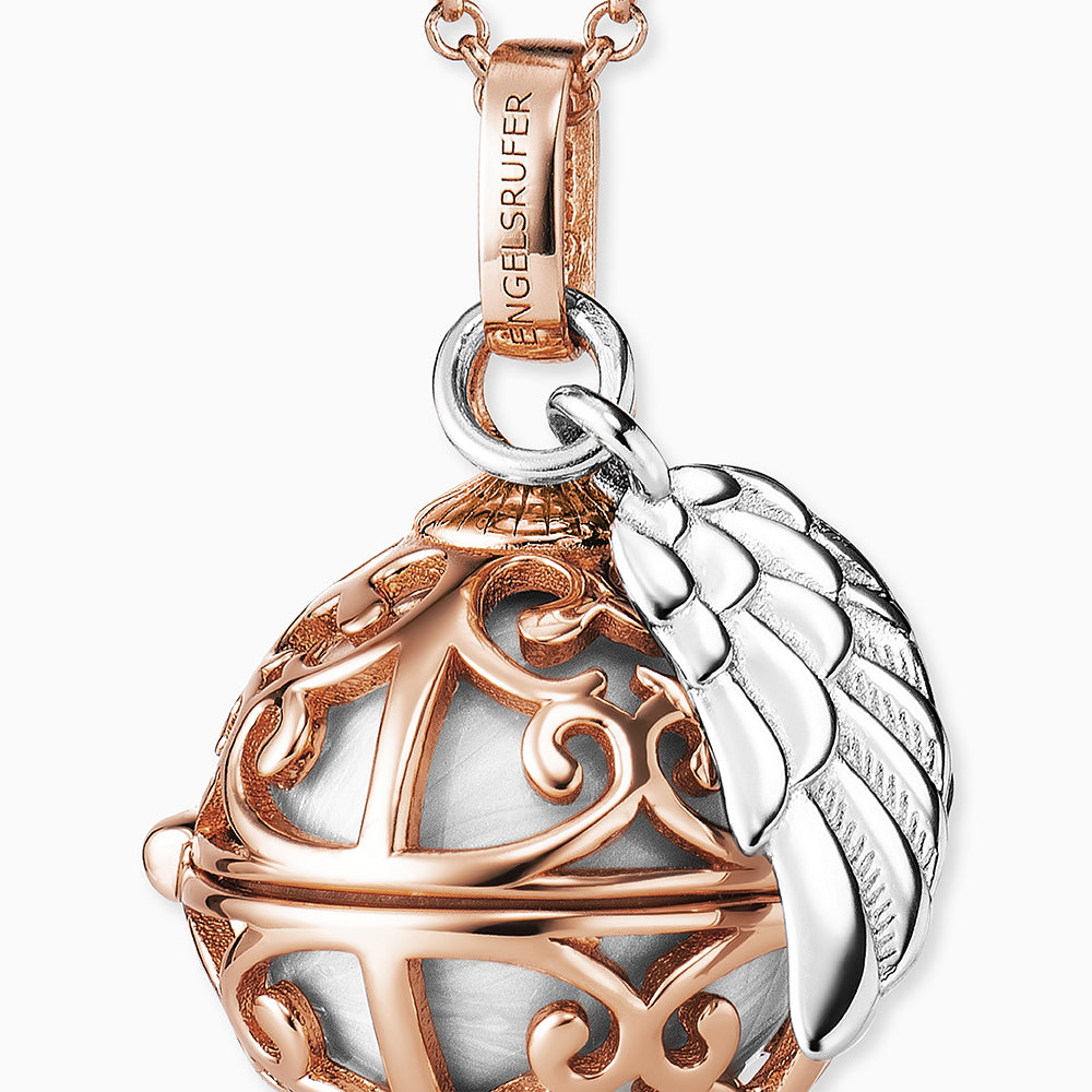 Halskette 925er Silber Engelsrufer Roségold mit Klangkugel Weiß Größe XS