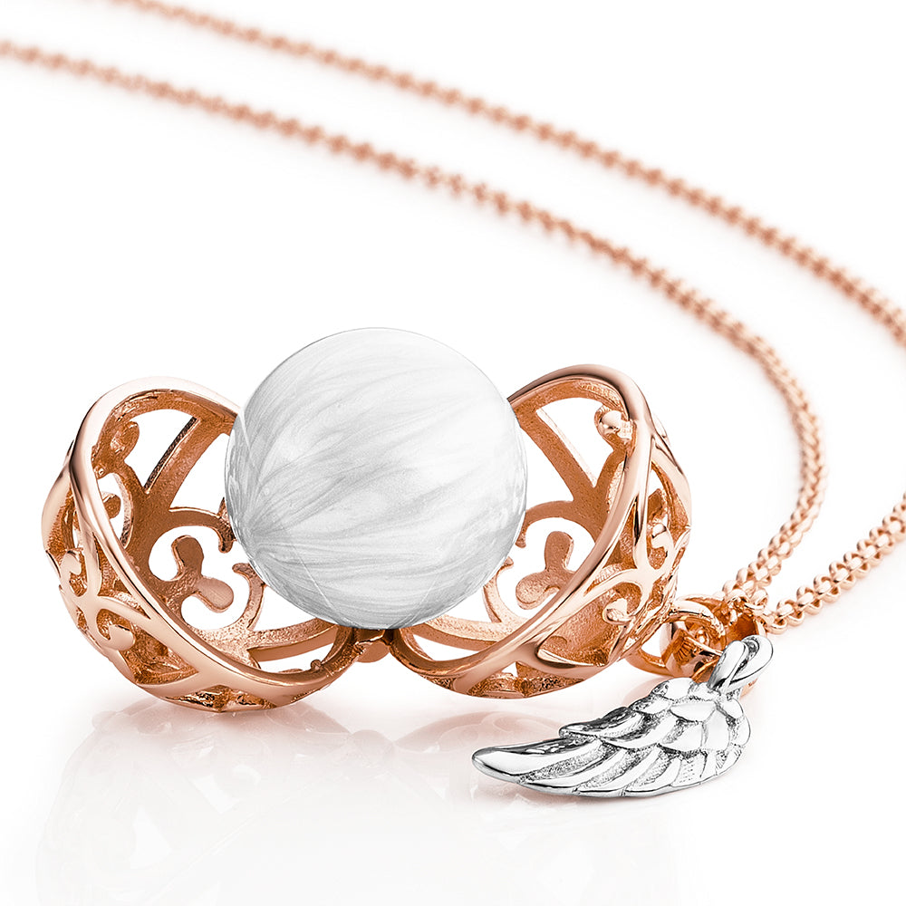 Halskette 925er Silber Engelsrufer Roségold mit Klangkugel Weiß Größe XS
