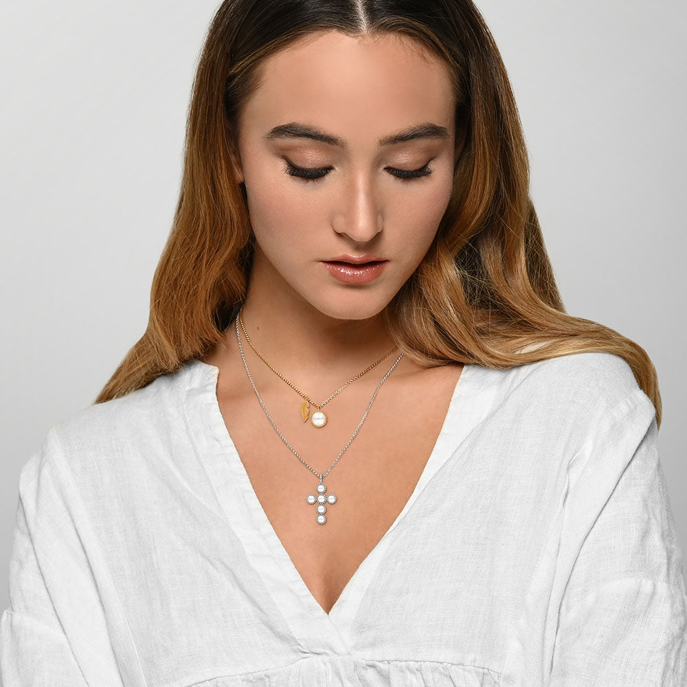 Halskette 925er Silber Glory Kreuz mit Muschelkernperlen