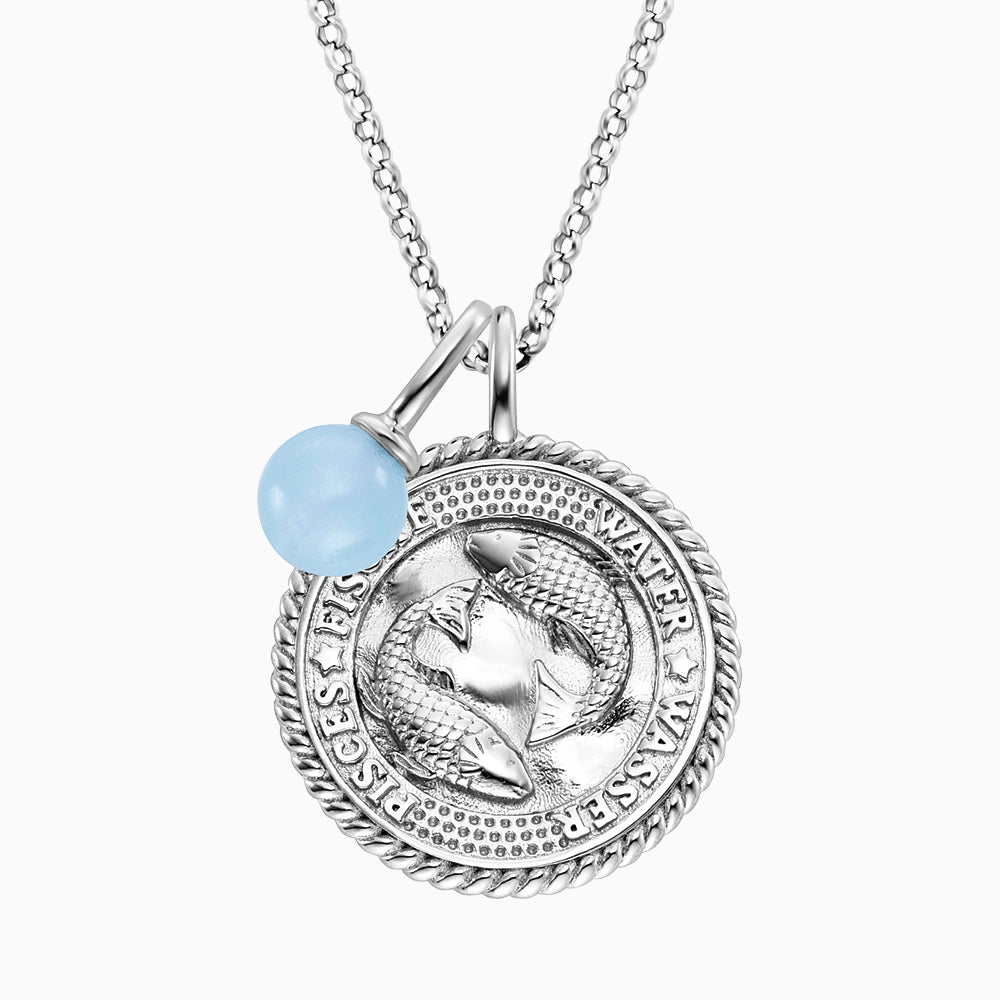 Halskette 925er Silber Fische mit Kraftstein Blauer Achat und Zirkonia