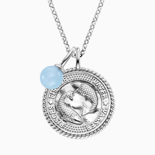 Halskette 925er Silber Fische mit Kraftstein Blauer Achat und Zirkonia
