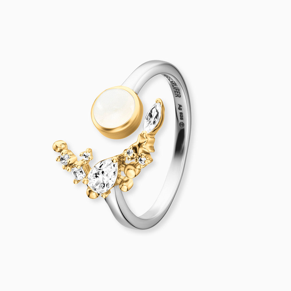 Ring 925er Silber Mondstein Bicolor mit Zirkonia
