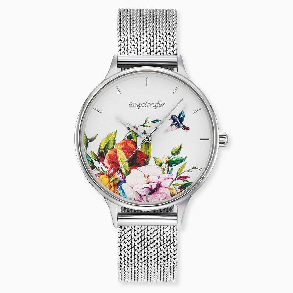 Uhr Edelstahl Blume mit Edelstahl Mesh-Band