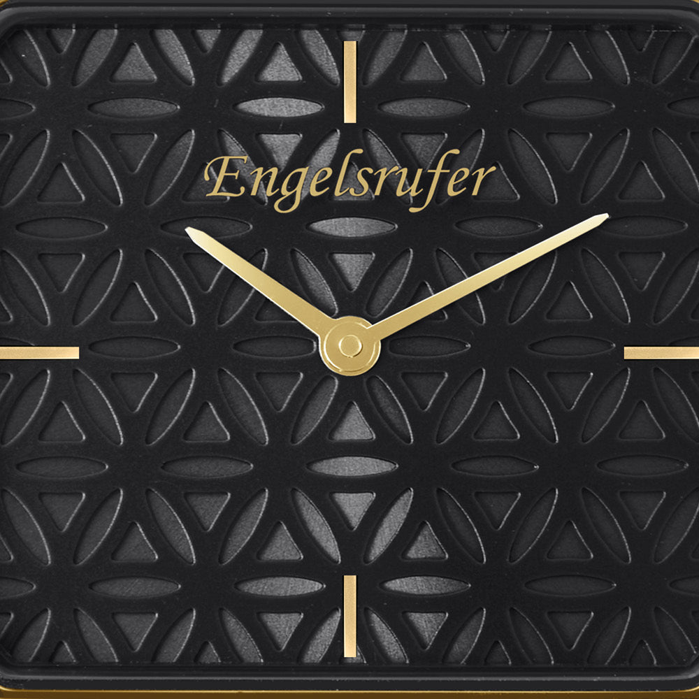 Uhr Edelstahl Lebensblume Schwarz mit Edelstahl Armband Gold