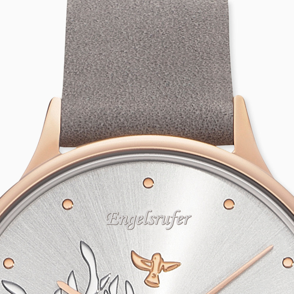 Uhr Edelstahl Lebensbaum Tricolor mit Lederband Grau