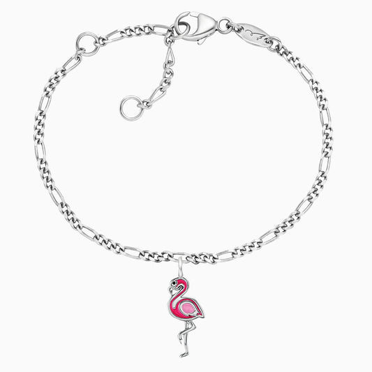Kinder Armband 925er Silber Flamingo mit Emaille