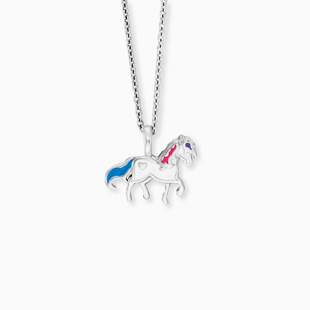 Kinderkette 925er Silber mit Pferd-Anhänger in Emaille Multicolor