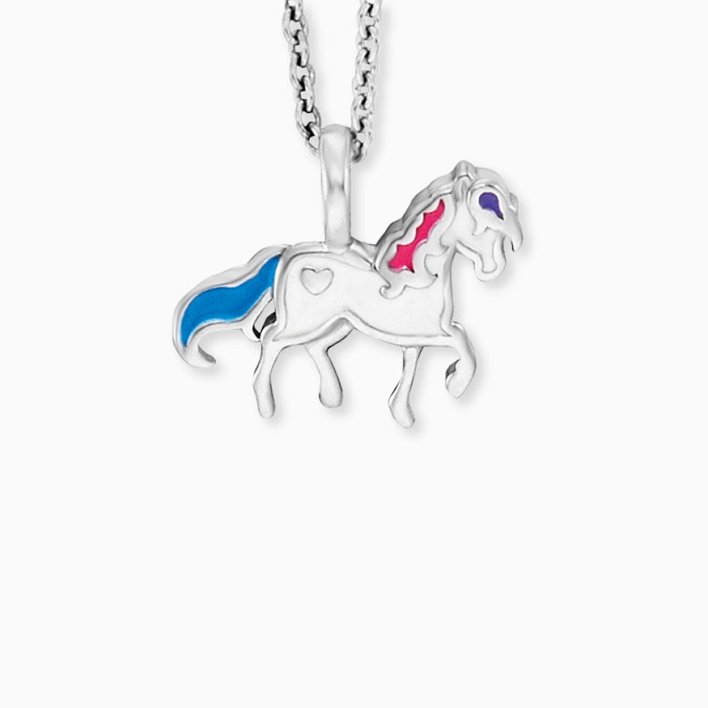 Kinderkette 925er Silber mit Pferd-Anhänger in Emaille Multicolor