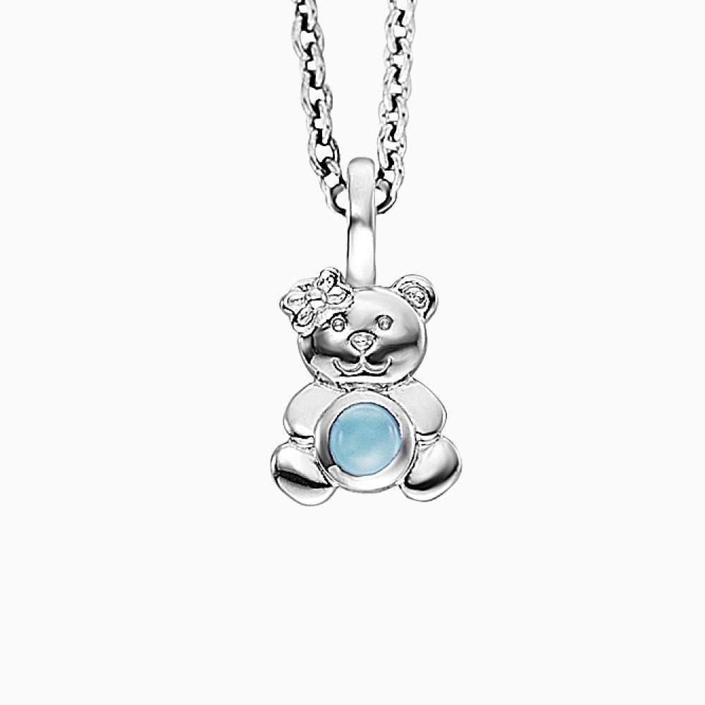 Kinder Halskette 925er Silber Teddy mit Blauen Achat