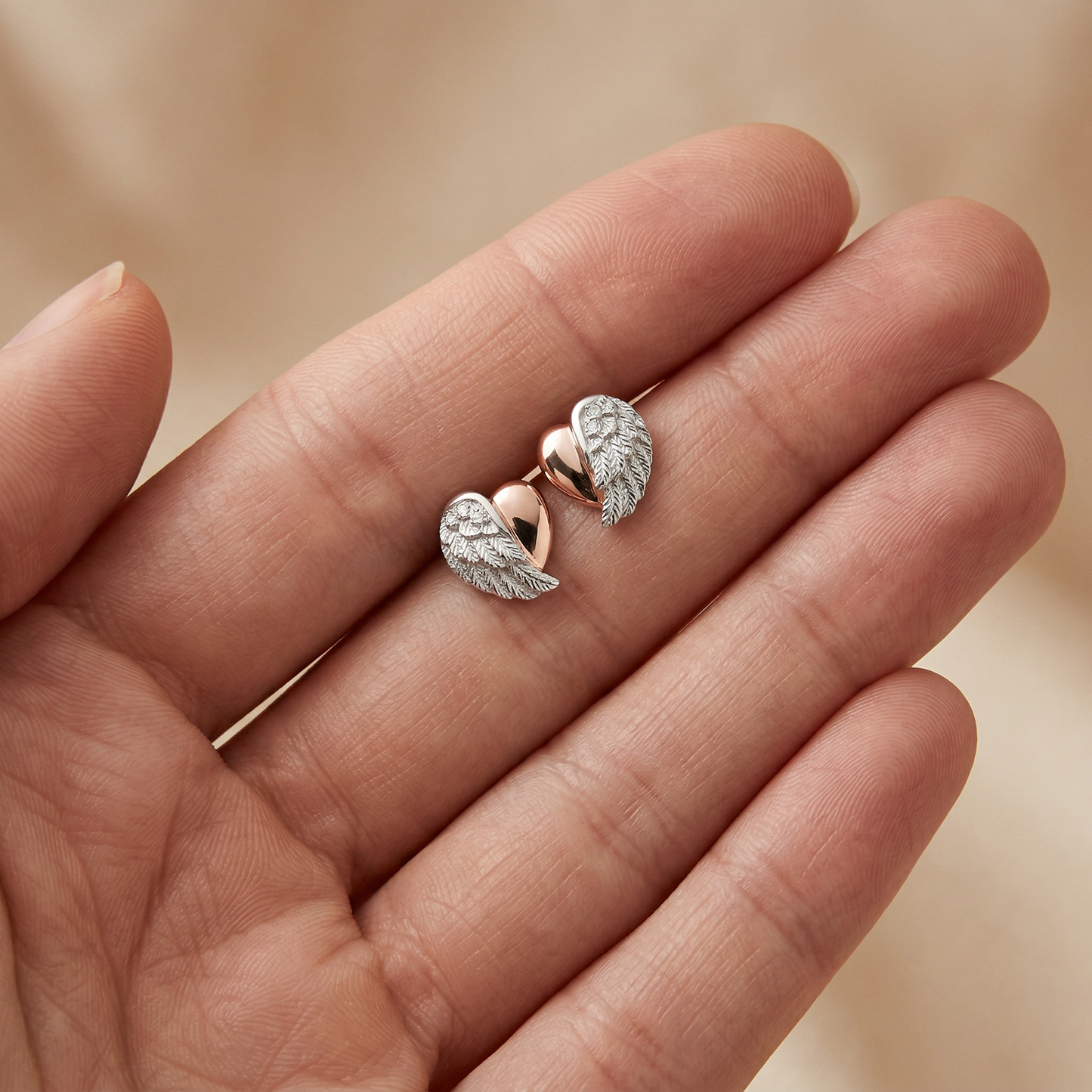 Ohrstecker 925er Silber Herzflügel Bicolor mit Zirkonia
