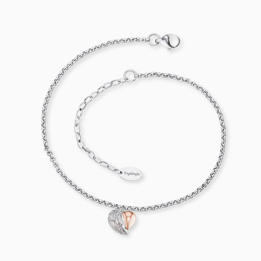 Fußkette Edelstahl Herzflügel Bicolor