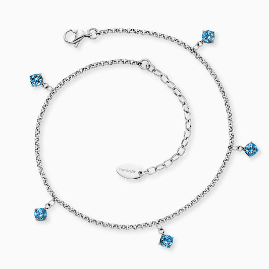 Fußkette Edelstahl silber Shiny mit Zirkonia blau