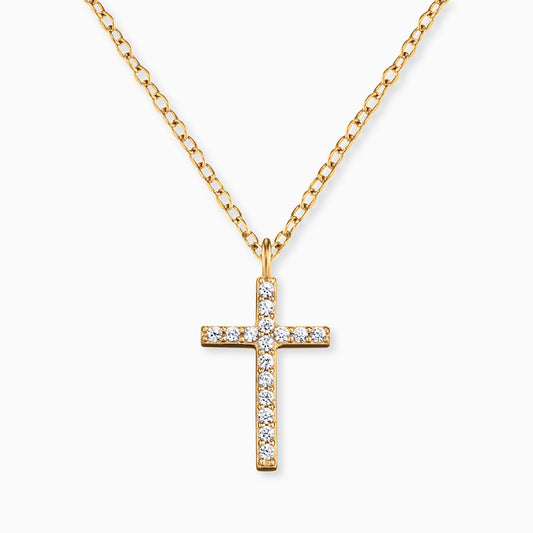 Halskette 375er Gold Kreuz mit Diamanten